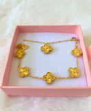 Gold Lucky Clover Bracelet & Necklace: Package Deal