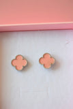 Silver Baby Pink Clover Studs