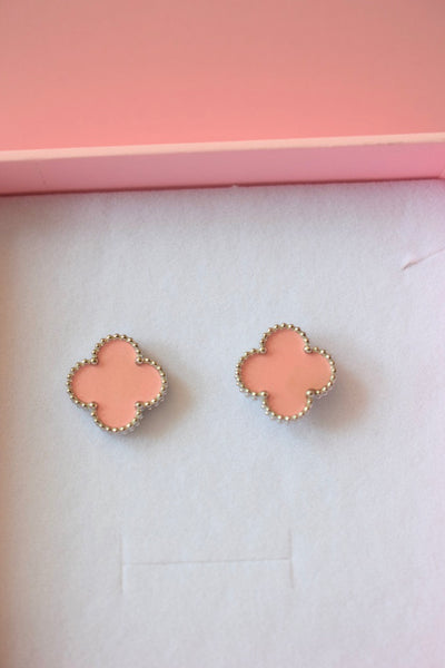 Silver Baby Pink Clover Studs