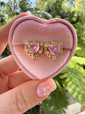 Floral Heart Earrings (Pink)