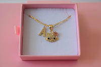 Pink Floral Kitty & Initial