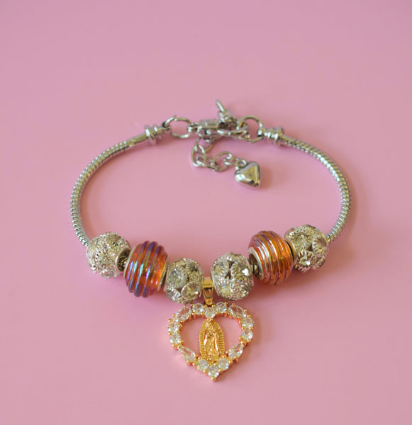 Fancy Mary Heart Charm Bracelet