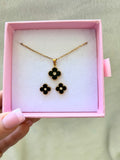 Black Lucky Clover Set Or Separate (Rolo Chain)