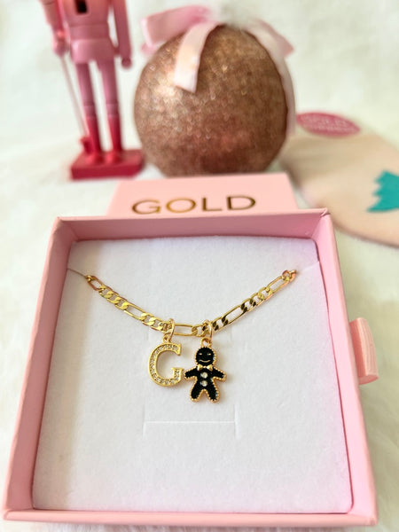 Gingerbread Man With Initial (Black)