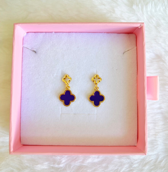 Purple Clover Dangle Earrings