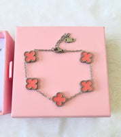 Silver Pink Lucky Clover Bracelet