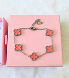 Silver Pink Lucky Clover Bracelet