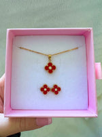 Red Lucky Clover Set Or Separate (Rolo Chain)