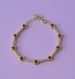 Red Bezel Heart Tennis Bracelet