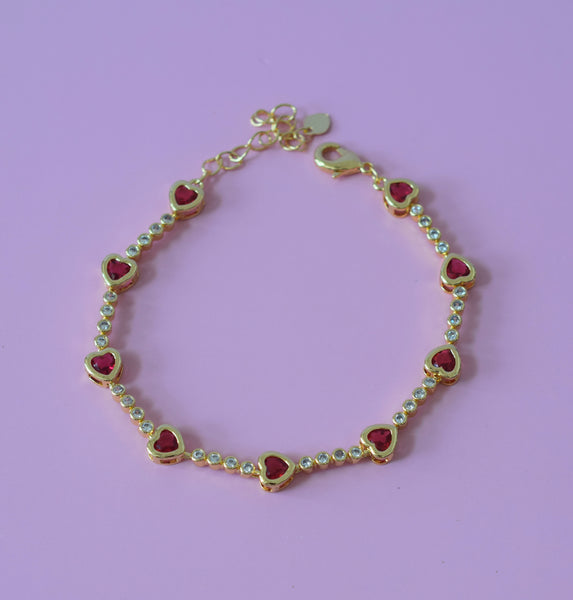 Red Bezel Heart Tennis Bracelet