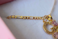 Pear Shape Mary Cross & Initial (Pink)