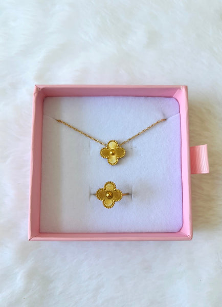 Gold Clover Ring & Necklace