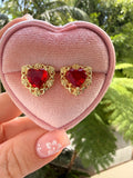 Floral Heart Earrings (Red)