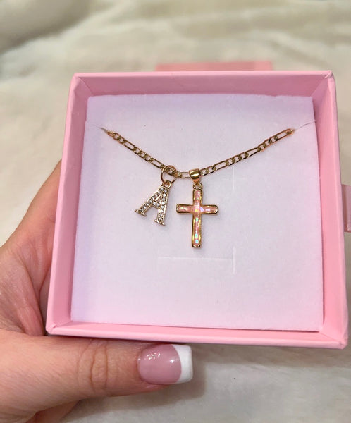 Pink Shell Cross With Initial