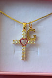 Ruby Heart Cross & Initial (Box Chain)
