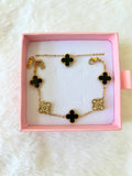 Icy Black Lucky Clover Bracelet & Necklace: Package Deal