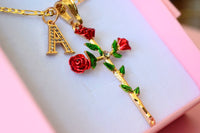 Dazzling Rose Cross With Initial (Red)