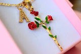 Dazzling Rose Cross With Initial (Red)