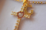 Ruby Heart Cross & Initial