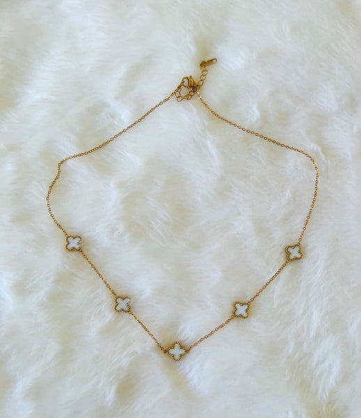 Dainty White Multiple Clover Necklace