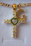 Emerald Heart Cross & Initial