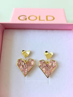 Pink Baguette Heart Earrings