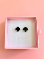 Silver Black Lucky Clover Studs