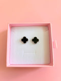 Silver Black Lucky Clover Studs