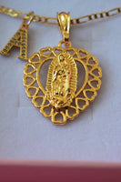 Mother Mary Heart And Initial Necklace