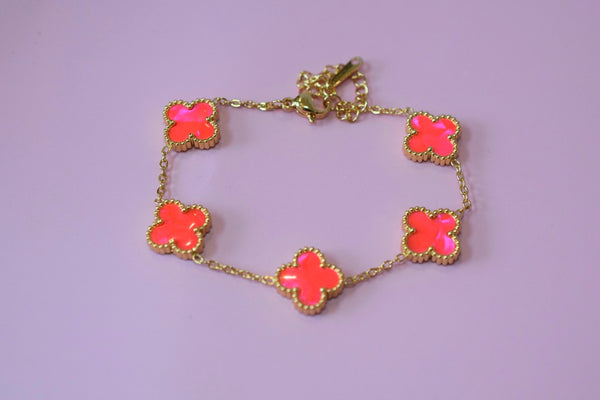 Hot Pink Lucky Clover Bracelet