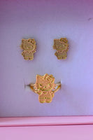 Gold Kitty Earrings & Ring Set (Package Deal)