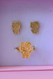 Gold Kitty Earrings & Ring Set (Package Deal)