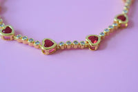 Red Bezel Heart Tennis Bracelet