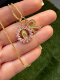 Mini Pink Baguette Mary & Initial (Box Chain)
