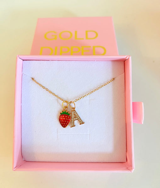 Strawberry And Icy Initial (Rolo Chain)