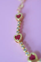 Red Bezel Heart Tennis Bracelet