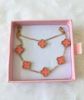 Pink Lucky Clover Bracelet & Necklace: Package Deal