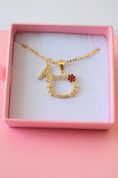 Red Flower Kitty & Initial