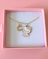 Soft Pink Kitty With Initial (Rolo Chain)