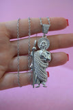 Large Icy Silver Saint Jude (Rolo Chain)