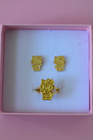 Gold Kitty Earrings & Ring Set (Package Deal)