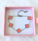 Silver Pink Lucky Clover Bracelet