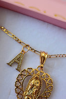 Mother Mary Heart And Initial Necklace