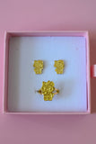 Gold Kitty Earrings & Ring Set (Package Deal)