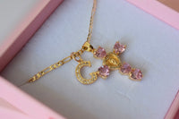 Heart Mary Cross & Initial (Pink)