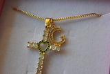 Sapphire Heart Cross & Initial (Box Chain)