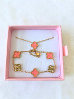 Icy Pink Lucky Clover Bracelet & Necklace: Package Deal