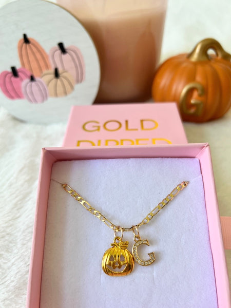 Gold Pumpkin With Initial (Figaro Chain)