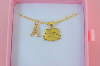 Gold Kitty & Initial (Figaro Chain)