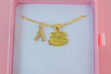 Gold Kitty & Initial (Figaro Chain)
